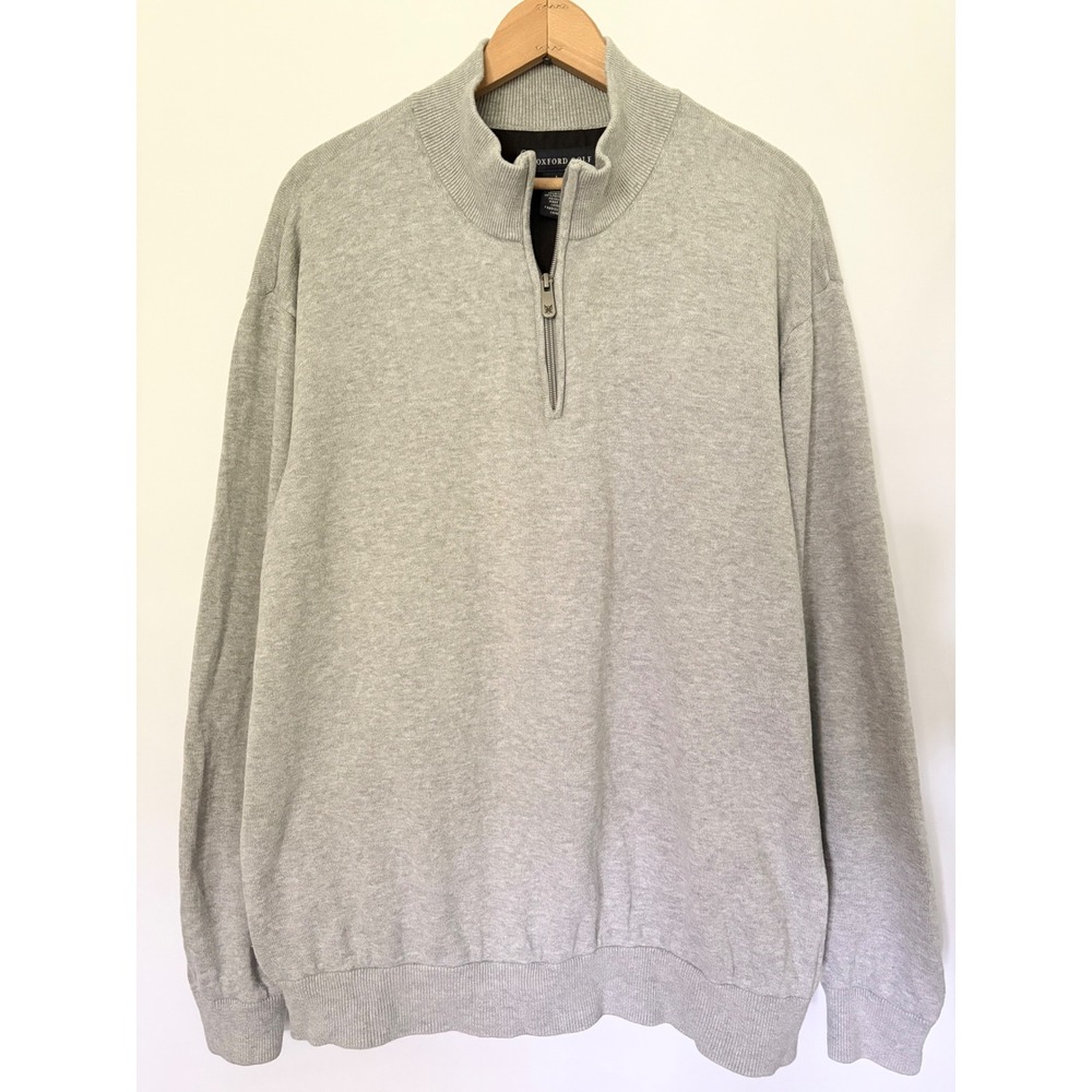 Oxford Golf Mens Large Gray 100% Cotton Lined Quarter Zip Pullover Sweater‎ L